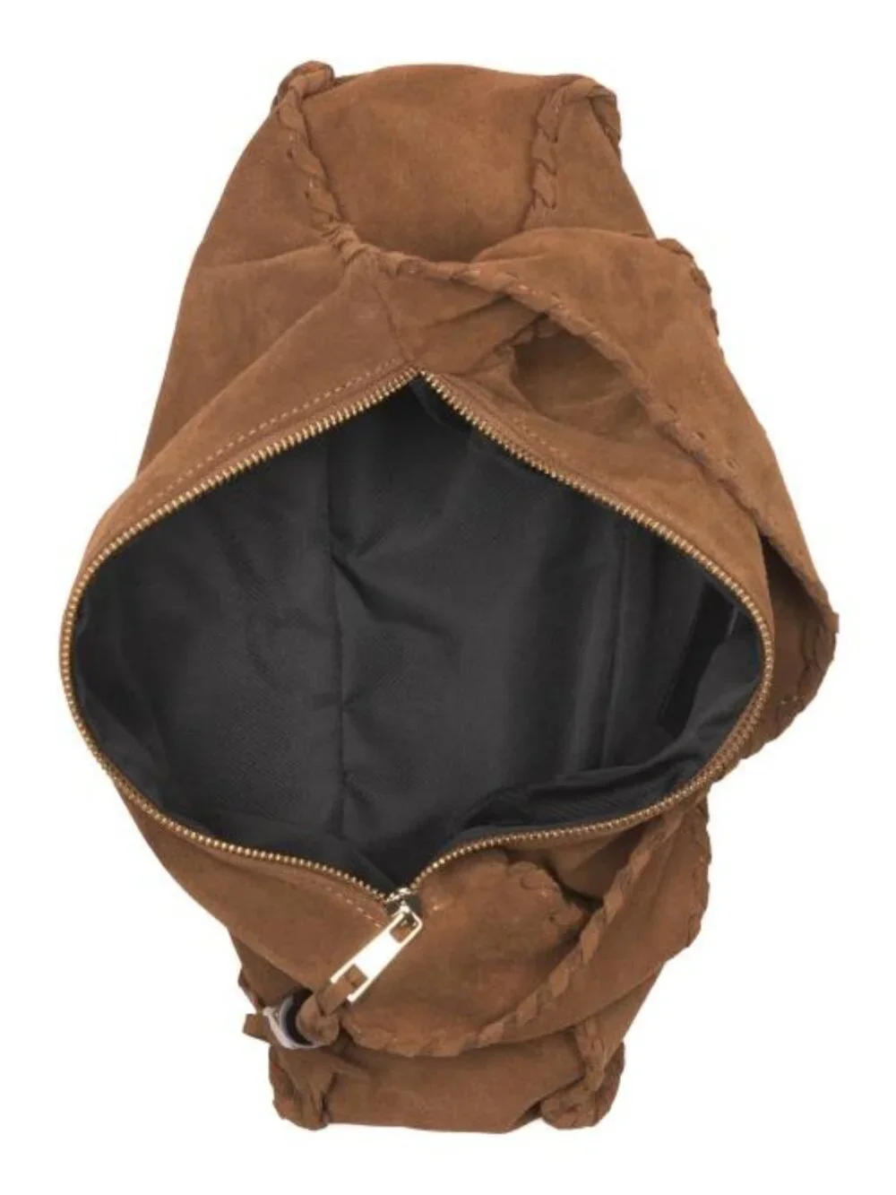 CHEVAL Made In Italy Suede Shoulder Bag With Stitch Detail And Charm Zip Pull